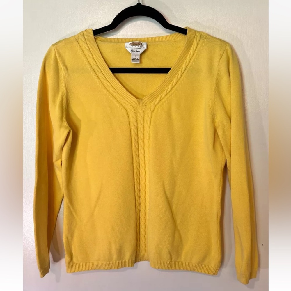Talbots Women Pima Cotton Yellow Sweater Pullover Cardigan Large Petite